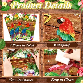 Tatuo 3 Pcs Hawaiian Tablecloths Tropical Luau Table Covers Summer Party Decoration Palm Leaves Plastic Disposable Rectangular Aloha Flower Tablecloth for Summer Cocktail Party Supplies (Colorful)