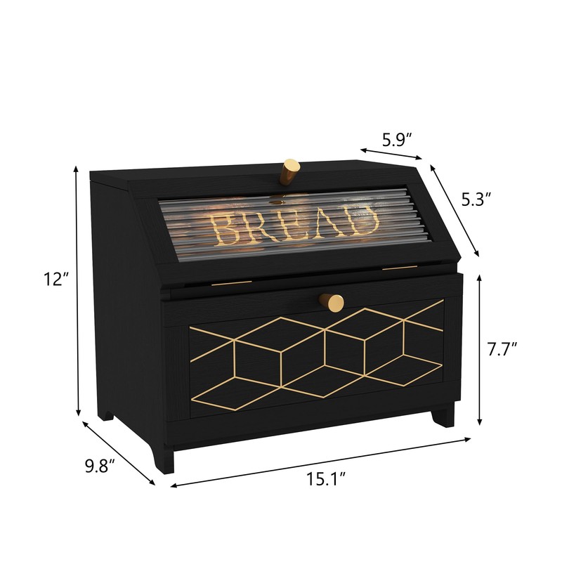 HOLTICO Double Layer Bread Box With Golden Trim for Countertop,