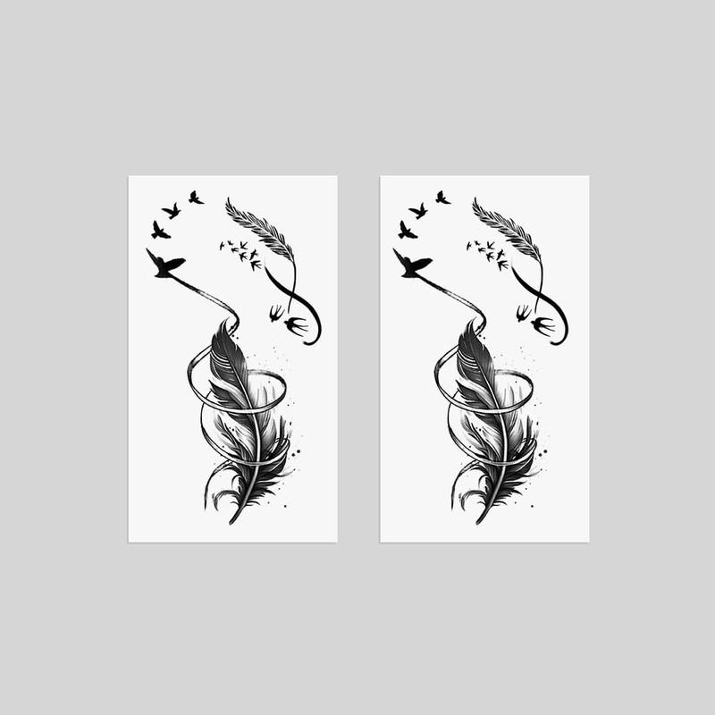 Oottati 2 Sheets Small Tiny Temporary Tattoo Stickers Black Feather