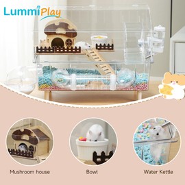8 in 1 Acrylic Hamster Cage with all accessories,2-Layer Hamster House with full transparent Viewing,Top Open Mouse Cage for Pet Mice,large Hamster Habitat for Dwarf Hamster,Gerbils; 18"x11"x13.4"