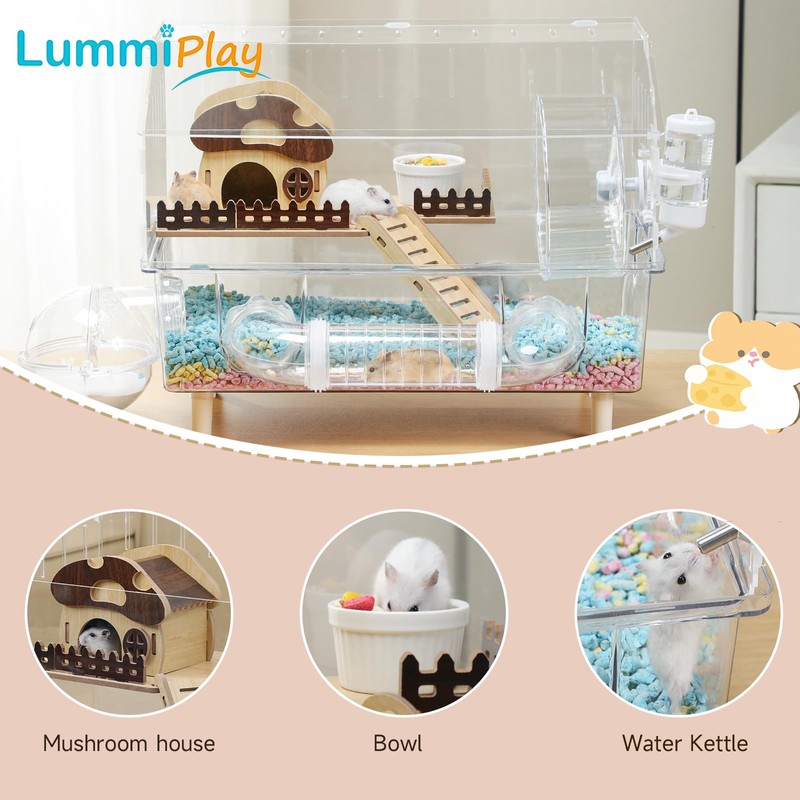 8 in 1 Acrylic Hamster Cage with all accessories,2-Layer Hamster