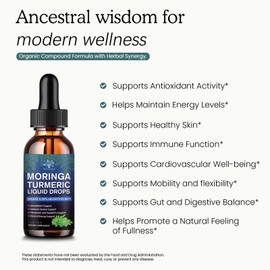 PAYAOCZ (2 Pack) Organic Moringa Leaf Extract Liquid Drops Supplement 1000mg with Turmeric and Black Pepper for Energy, Antioxidant and Skin, Green Superfood Supplement for Women Men, Vegan, 1 Fl Oz