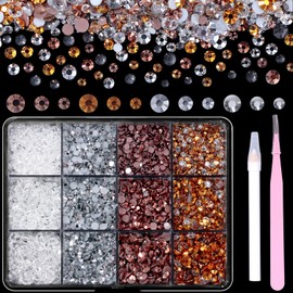 Brown White Resin Jelly Rhinestones for Crafting, 4 Color Jelly Resin Rhinestones, 3-5 mm Resin Rhinestones Flatback, AB Bedazzled Gems for Crafts Face Makeup Nails DIY Jewelry with Tweezer Pen