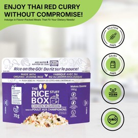 The Rice Stuff Box - Chicken Mushroom Instant Rice Meals, 6-Pack, Made with Organic Jasmine Rice, NON-GMO, Gluten-Free, Dairy-Free, Vegan - Savory, Healthy & Convenient Meals for Active Lifestyles (Pack of 6, Chicken Mushroom) (Chicken Mushroom (Pack of 