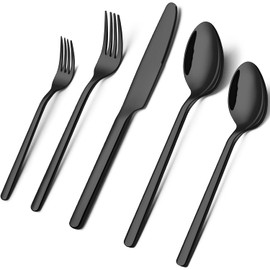 KINGSTONE Black Silverware Set, 30 PCs Black Flatware Set for 6, 18/10 Stainless steel Cutlery Set for Home Kitchen and Restaurant(Black, 30 pieces for 6)