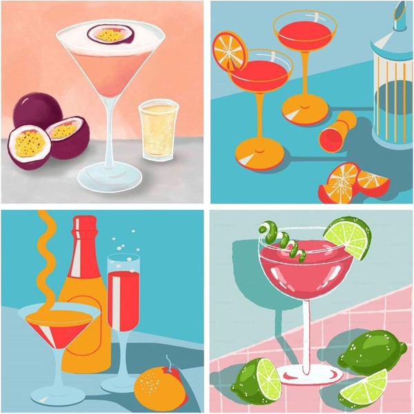 SASMOIYUG Pack of 4 Paint by Numbers Adult Cocktail Glasses