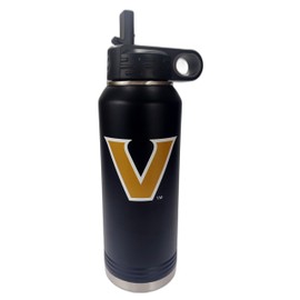 Vanderbilt University 32oz Stainless Steel Double Walled Black Beverage Bottle with Flip Straw Spout - College Gear for Playoff Season – For Office, Home or Auto – Show your Commodores Pride