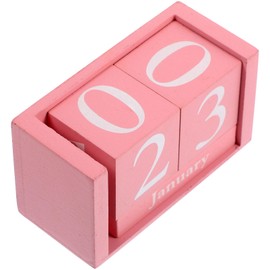 Operitacx Wooden Perpetual Calendars, Desk Calendar Blocks, Wood Month Date Display Blocks for Teachers, Students, Classroom, Pink Color Office Decor, Desk Accessories