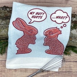 Crazy Dog T-Shirts Funny Easter Kitchen Towel – My Butt Hurts Tea Towel – Chocolate Bunny Dish Cloth – Cute Cotton Easter Gift for Housewarming, Baking & Cooking