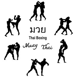 ANFRJJI Muay Thai Wall Decal - Thai Boxing Fighter Martial Arts PVC Removable Wall Sticker for Boys Room and Boxing Gym Decor - 6 Muay Thai Fighting Techniques -effect 25"x37"inch (black-JWH263-Muay thai)