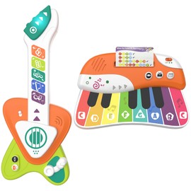Toddler Baby Guitar Piano Keyboard for 1-3, Touch Baby Piano Guitar Toy for 1 Year Old Musical Toy w/ 3 Modes, Light, Melodies, Music Cards, Adjustable Volume, Birthday Christmas for 1-3 Yrs Old