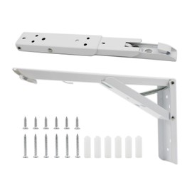 2PCS Folding Shelf Brackets, TTZEZE Heavy Duty Sturdy Metal Collapsible Triangle Shelf Bracket, Adjustable DIY Wall Mounted Folding Table Hinge, Space Saving for Bench Table with Screws (10‘’ White)