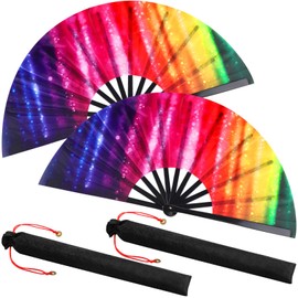 Maitys Large Folding Hand Fans Chinese Handheld Tai Ji Fans for Men and Women, Festival, Line Dancing, Kungfu, Martial Art, Gifts, Party Favor(Iridescent)