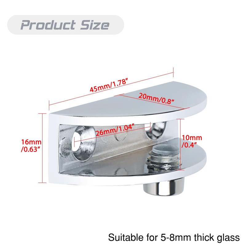 Mooche 4 Pack Glass Shelf Bracket Adjustable, Wall Mounted Zinc