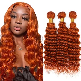 350 Bundles Orange Deep Wave Human Hair Bundles 350 Deep Wave Bundles Ginger Orange Bundles Hair Weave Ginger Bundles Human Hair 3 Bundles 24 26 28 Inch