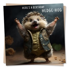 Funny Hedgehog Birthday Card - Here's A Birthday Hedge Hug - Happy Birthday Card for Friends, Family - Made in UK