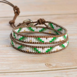 KELITCH Agate Tiger Eye Beads Bracelet Bangle Leather 2 Wraps Bracelets Turquoise Charm Bracelets, Leather