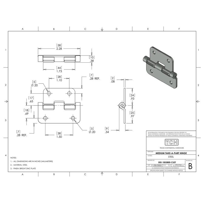 TCH Hardware 4 Pack Steel Take Apart Hinges - Lift
