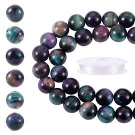 KISSITTY 47pcs Natural Tiger Eye Stone Beads 8mm Round Crystal Gemstone Loose Spacer Beads with Stretchy Elastic Bracelet String for Jewelry Making Necklace Earrings DIY Crafts Healing Energy