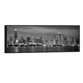 Wieco Art Framed Wall Art Chicago City Center Skyline Black and White Wall Decor Canvas Prints Modern Cityscape Wall Decorations for Living Room Pictures for Bedroom Decorations