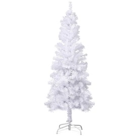 MoNiBloom 5 Feet Hinged Artificial Christmas Tree with Metal Stand and PVC Branch Tips, White Slim Pencil Xmas Tree for Holiday Decoration Home Office Party Indoor Outdoor, Easy Assembly