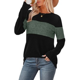 Long Sleeve Shirts for Women Casual Fall Tops Color Block Pullover Sweater Christmas 2025 Winter Clothing Green L