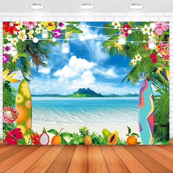 CHAIYA 7x5ft Summer Hawaiian Beach Photography Backdrop Tropical Luau Palm