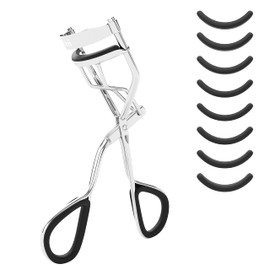 KLIHN - Exclusive eyelash curler, eyelash curler including 8 extra replacement rubber pads - The make-up tool for perfectly curved eyelashes made of high-quality carbon steel (silver)