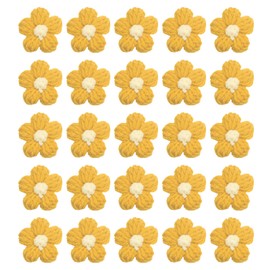 PATIKIL Crochet Flowers, 50 Pcs Applique Flowers for Craft Sewing Crochet Flowers Appliques Embellishments for DIY Hair Clothes Party Craft Decor, Egg Yellow/Creamy White