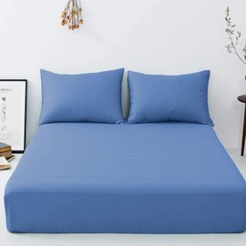 Fitted Bed Sheets 40cm 16 inch Deep Soft Comfy Microfiber Fabric with Easy care Non Iron and Discolour Resistant Mid Blue - King