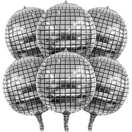 2025 Best Gifts, 6 Packs Disco Ball Balloons Silver Disco Mylar Foil Balloons 22 Inch Huge 4D Round Metallic Sphere Disco Party Balloons for 70s 80s 90s Party Decorations Birthday Bachelorette Party Graduation - Color: Silver1