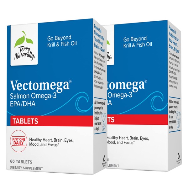 Terry Naturally Vectomega - 60 Tablets, Pack of 2 - Omega-3 from Salmon, Including EPA & DHA - Non-GMO, Gluten Free - 120 Servings