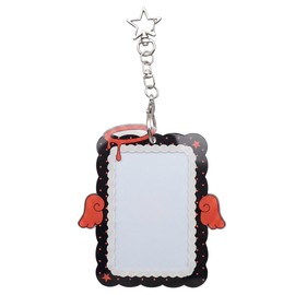 Angel Wing Photocard Holder | Clear Display for Kpop Photo Cards, ID Badges, Bus Cards, and Credit Cards | Portable Acrylic Protective Sleeve with Keychain (Red Black)