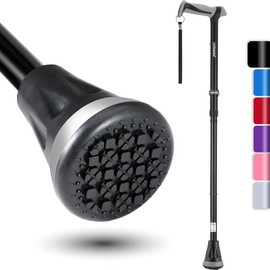 REHAND Walking Cane - Foldable, Adjustable, Collapsible Walking Canes for Men & Women, Heavy Duty All Terrain Tip, with Travel Bag | Walking Sticks for Seniors & Adults Stabilizing Stick with Display - Color: silver