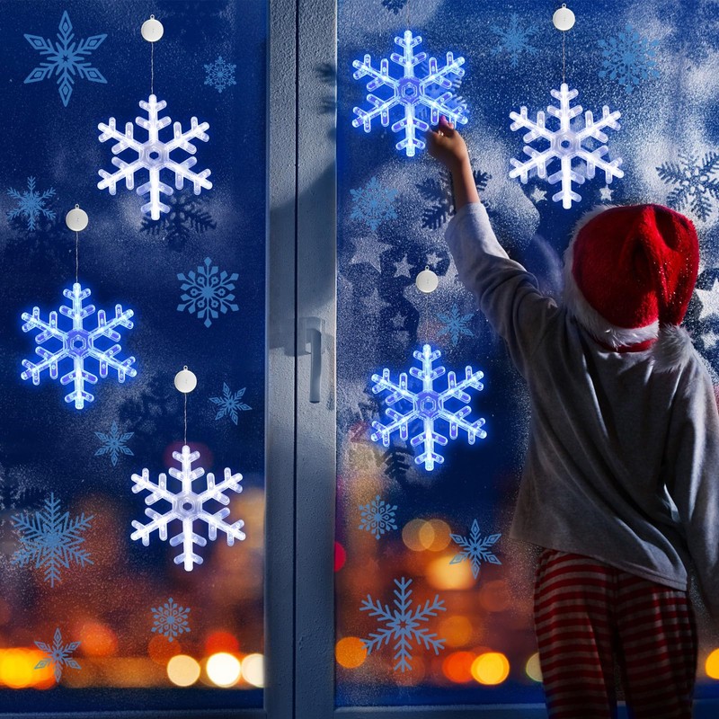 Retisee Winter Snowflake Window Lights Decorations Battery Operated Snowflake Led