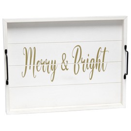 Elegant Designs HG2000-WMB Christmas Decoration 15.50" x 12", Decorative Wood Serving Tray w/ Handles, White Wash Merry & Bright