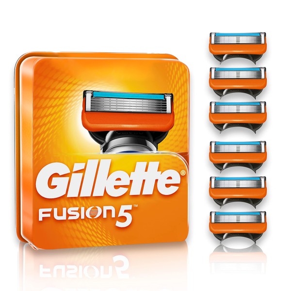 GILLETTE Fusion5, Rastrillo para Afeitar Reutilizable, 1 Mango + 1 Cartucho con 5 Hojas para Rasurar la Barba al Ras, Rastrillo para Hombre