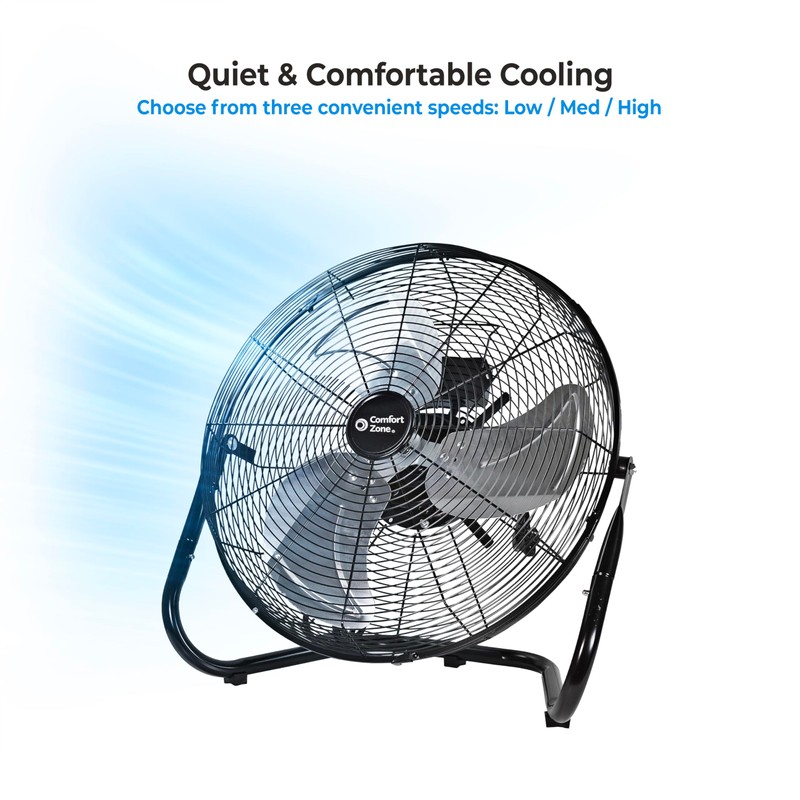 Comfort Zone Cradle Floor Fan, Electric, High-Velocity,180 Degree Adjustable Tilt,