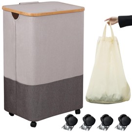 Guofa Laundry Basket with Wheels- 105L Collapsible Laundry Hamper with Lid and Removable Laundry Bag, Freestanding Dirty Clothes Hampers with Handles for Laundry, Clothes, Toys Storage