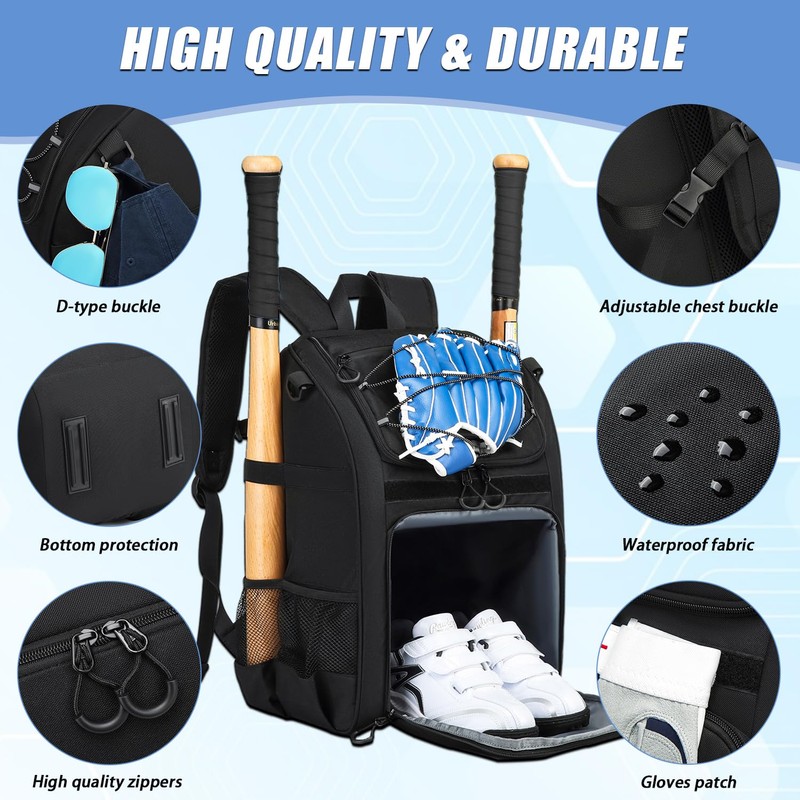 HAMBOLY Youth Baseball Bag, Softball Bag for Girls & Boys,