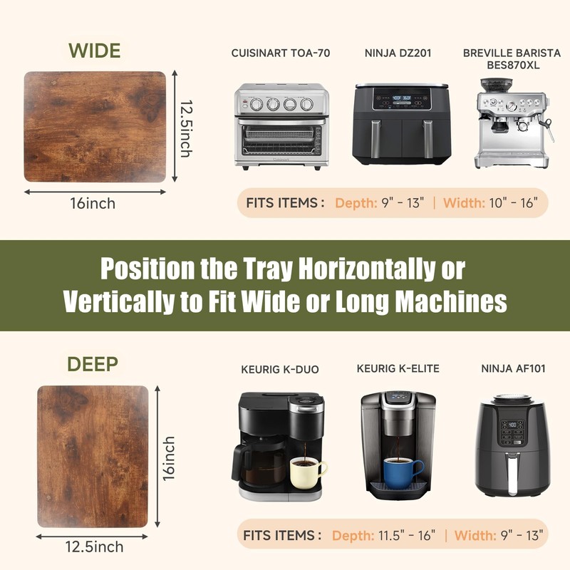 Sliding Tray for Coffee Maker, 360° Rolling Tray Appliance Slider
