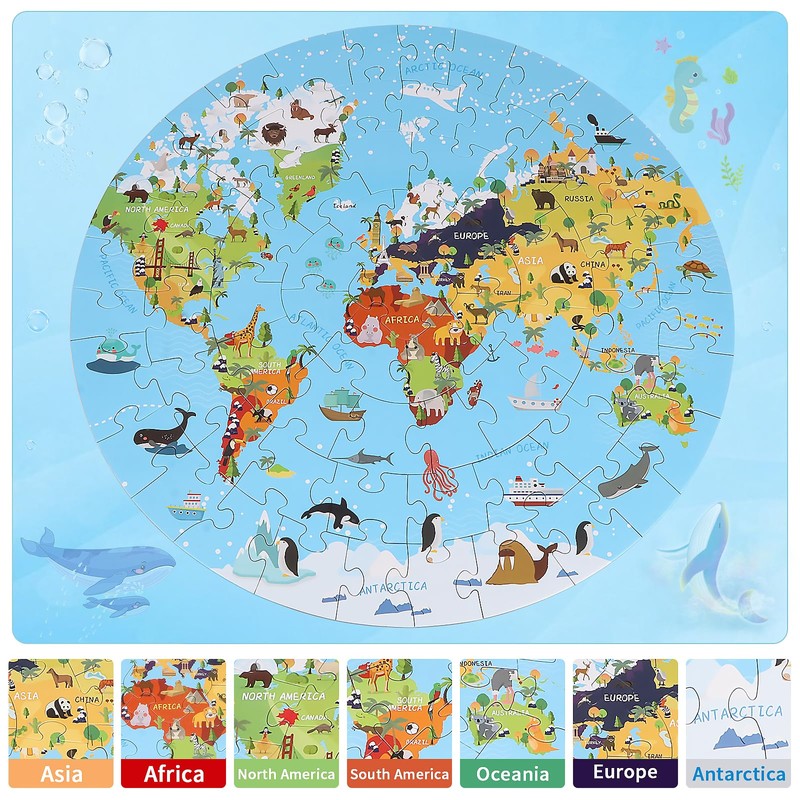 KABENFIS World Map Jigsaw Puzzle 70 PCS Circular Map for
