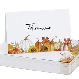 50pcs Fall Pumpkin Place Cards for Table Setting Folded Tented Table Name Place Cards for Dinner Buffet Thanksgiving Friendsgiving Birthday Party