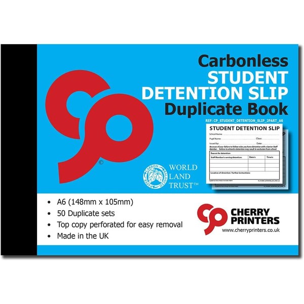 Cherry | Carbonless NCR | Student Detention Slip | Duplicate