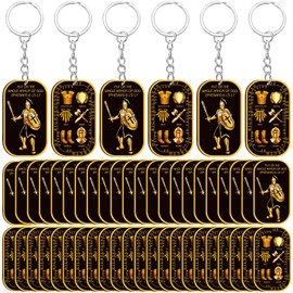 Sureio Christian Fathers Day Keychains Gifts Bulk Put on the Whole Armor of God Acrylic Military Knight Dog Tag Key Chains(24 Pcs)