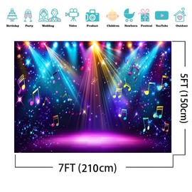 AIIKES 7X5FT Rainbow Stage Photography Backdrop1980s Colorful Disco Backdrop Rock Music Glow Neon Dance Birthday Party Decorations Backdrop XY142