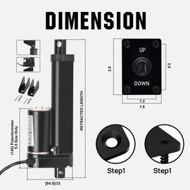 6 Inch (6") Stroke Linear Actuator 12V High Speed Actuator Motor 1000N 14mm/s with Brackets Mounting DC 12V Linear Actuator with Reverse Polarity Toggle Switch