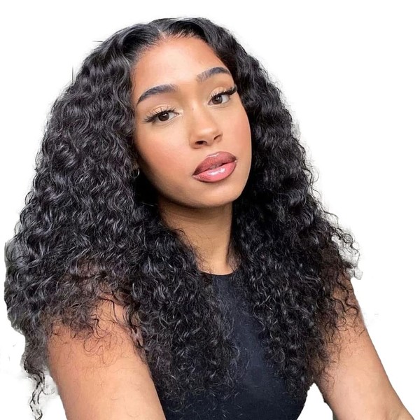 Real Hair Bob Front Lace Wig Bob 13 x 4 Lace Front Wig 130% Density Water Wave 9a Brazilian Virgin Hair WIg Lace Frontal Wig Pre Plucked for Black Women Black Colour #1b Glueless Wig 14 Inches