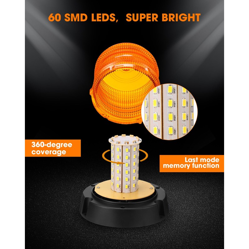 Leelosp 4 Pack 60 LED Amber Beacon Strobe Lights, 12v-24v