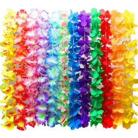 BangShou 36 Pack Hawaiian Flower Garlands, Tropical Party Decorations, Hula Necklace Lei, Aloha Tiki Beach Theme Lays for Adults, Caribbean Fancy Dress Accessories